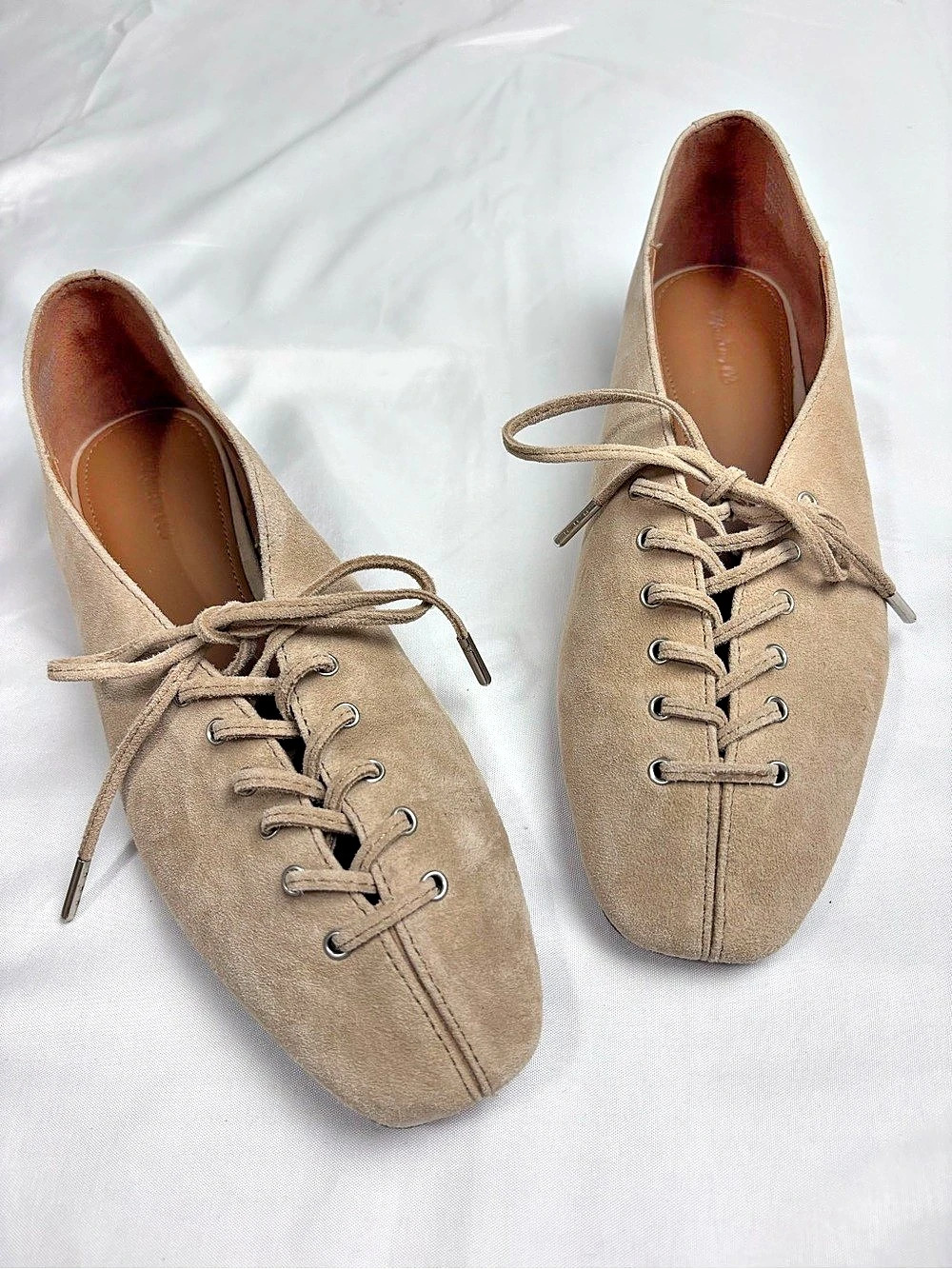 Madewell Mylie Suede Leather Lace-Up Ballet Flats sz 8 Tan Minimal Capsule